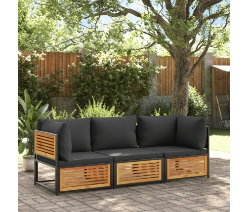 Set de sofás de jardín con cojines 3 pzas madera maciza acacia