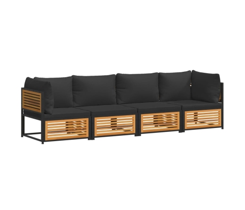 Set sofás de jardín con cojines 4 pzas madera maciza de acacia