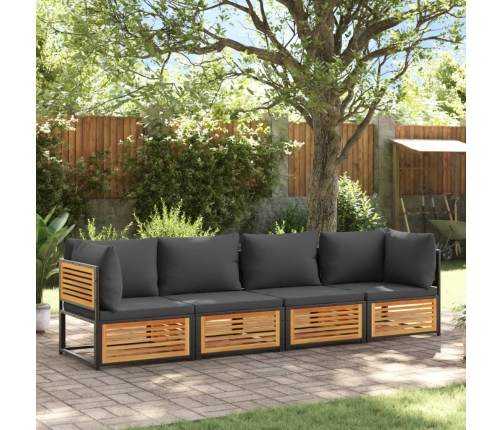 Set sofás de jardín con cojines 4 pzas madera maciza de acacia