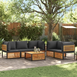 Set de sofás de jardín con cojines 6 pzas madera maciza acacia