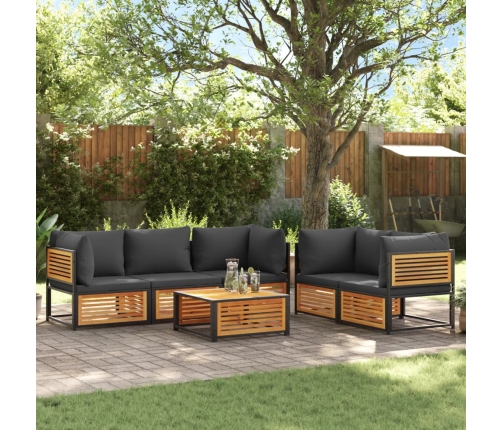 Set de sofás de jardín con cojines 6 pzas madera maciza acacia