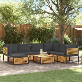 Set de sofás de jardín con cojines 8 pzas madera maciza acacia