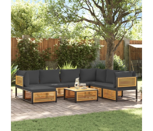 Set de sofás de jardín con cojines 8 pzas madera maciza acacia