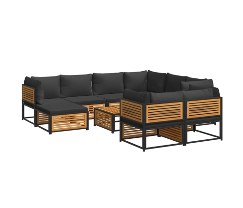 Set de sofás de jardín con cojines 10 pzas madera maciza acacia