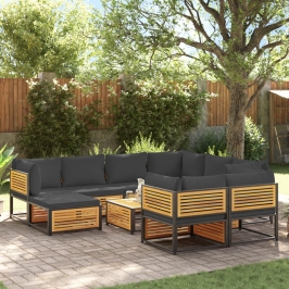 Set de sofás de jardín con cojines 10 pzas madera maciza acacia