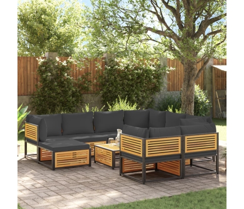 Set de sofás de jardín con cojines 10 pzas madera maciza acacia