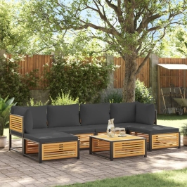 Set de sofás de jardín con cojines 7 pzas madera maciza acacia