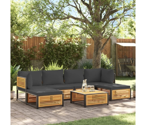 Set de sofás de jardín con cojines 7 pzas madera maciza acacia