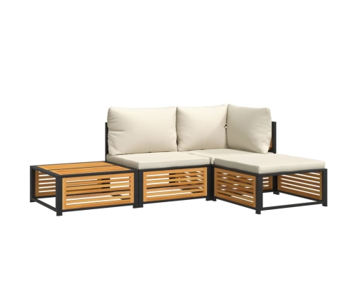 Set sofás de jardín con cojines 4 pzas madera maciza de acacia