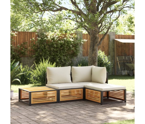 Set sofás de jardín con cojines 4 pzas madera maciza de acacia