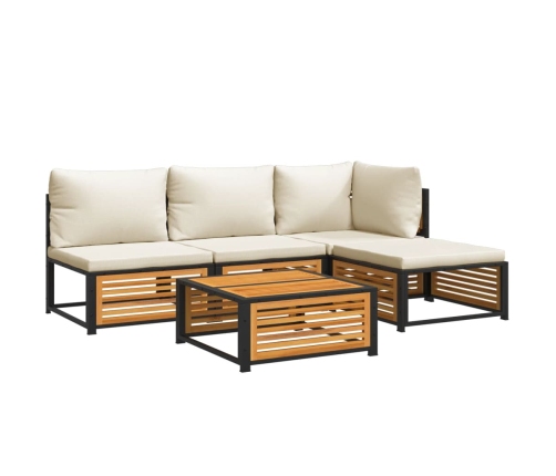 Set de sofás de jardín con cojines 5 pzas madera maciza acacia