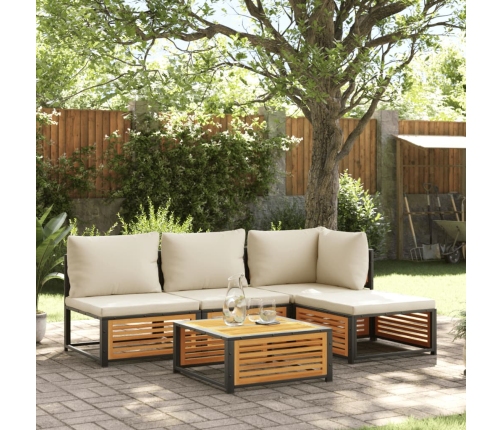 Set de sofás de jardín con cojines 5 pzas madera maciza acacia
