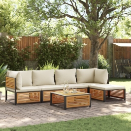 Set de sofás de jardín con cojines 6 pzas madera maciza acacia