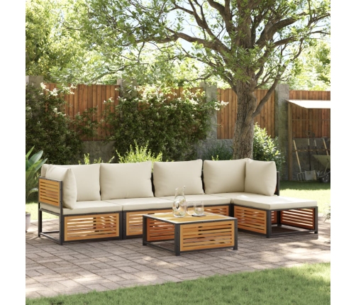 Set de sofás de jardín con cojines 6 pzas madera maciza acacia