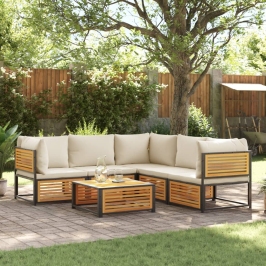 Set de sofás de jardín con cojines 6 pzas madera maciza acacia