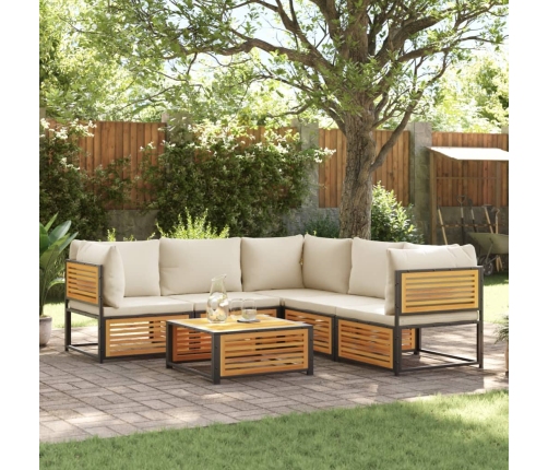 Set de sofás de jardín con cojines 6 pzas madera maciza acacia
