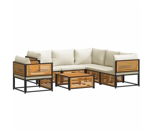 Set de sofás de jardín con cojines 7 pzas madera maciza acacia