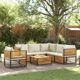 Set de sofás de jardín con cojines 7 pzas madera maciza acacia