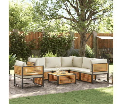 Set de sofás de jardín con cojines 7 pzas madera maciza acacia