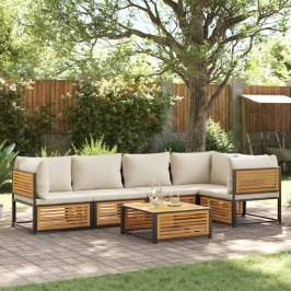 Set de sofás de jardín con cojines 6 pzas madera maciza acacia