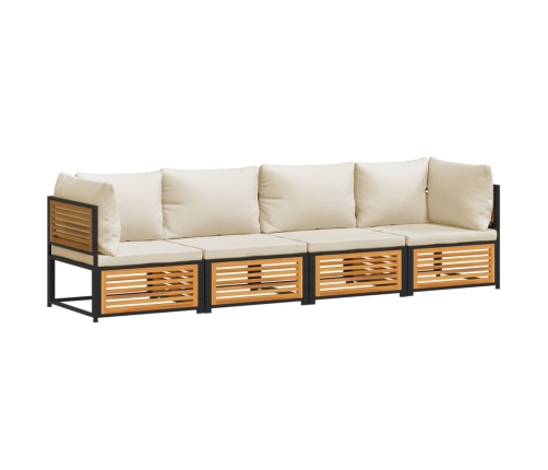 Set sofás de jardín con cojines 4 pzas madera maciza de acacia