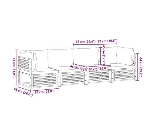 Set sofás de jardín con cojines 4 pzas madera maciza de acacia