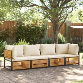 Set sofás de jardín con cojines 4 pzas madera maciza de acacia