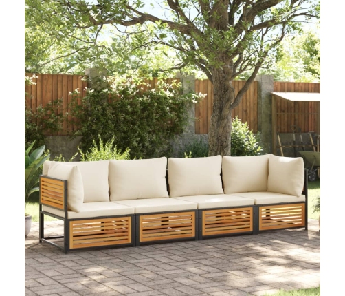 Set sofás de jardín con cojines 4 pzas madera maciza de acacia