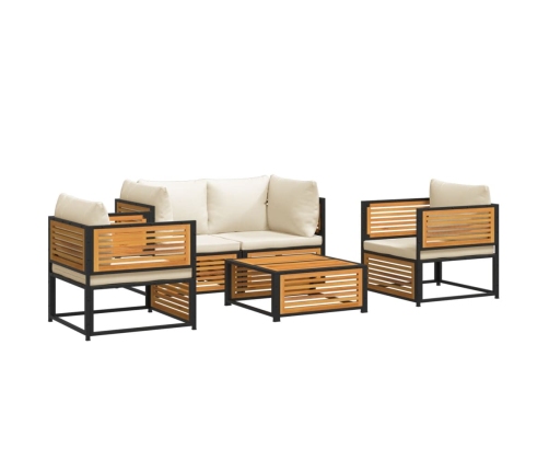 Set de sofás de jardín con cojines 5 pzas madera maciza acacia