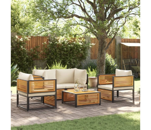 Set de sofás de jardín con cojines 5 pzas madera maciza acacia