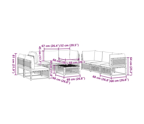 Set de sofás de jardín con cojines 9 pzas madera maciza acacia