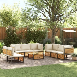 Set de sofás de jardín con cojines 9 pzas madera maciza acacia