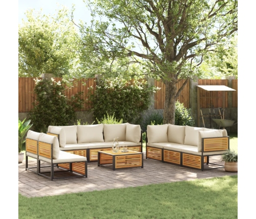 Set de sofás de jardín con cojines 9 pzas madera maciza acacia