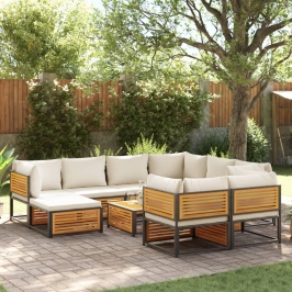 Set de sofás de jardín con cojines 10 pzas madera maciza acacia