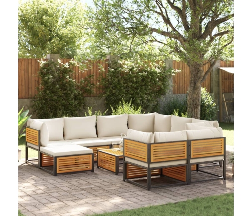 Set de sofás de jardín con cojines 10 pzas madera maciza acacia