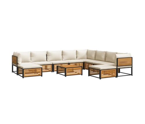 Set de sofás de jardín con cojines 11 pzas madera maciza acacia