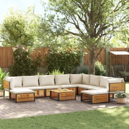 Set de sofás de jardín con cojines 11 pzas madera maciza acacia