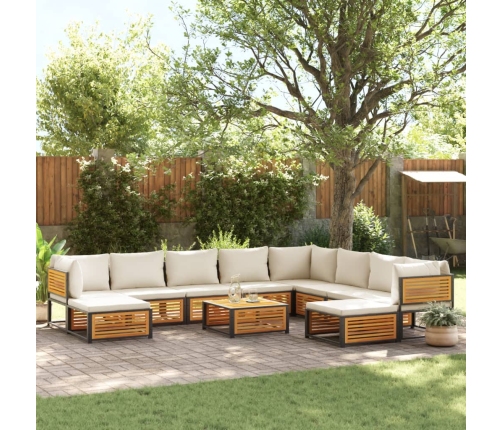 Set de sofás de jardín con cojines 11 pzas madera maciza acacia