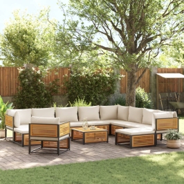 Set de sofás de jardín con cojines 12 pzas madera maciza acacia