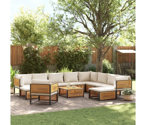 Set de sofás de jardín con cojines 12 pzas madera maciza acacia