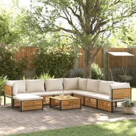 Set de sofás de jardín con cojines 9 pzas madera maciza acacia