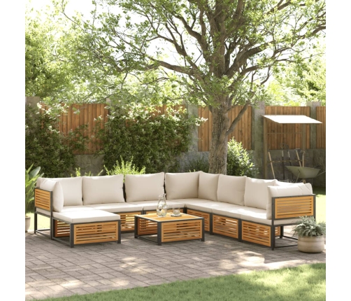 Set de sofás de jardín con cojines 9 pzas madera maciza acacia