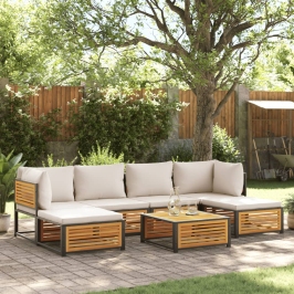 Set de sofás de jardín con cojines 7 pzas madera maciza acacia