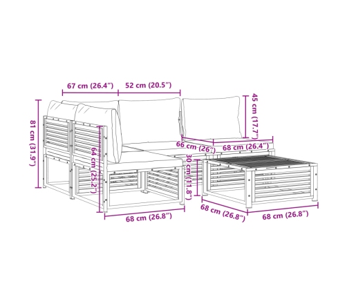 Set de sofás de jardín con cojines 5 pzas madera maciza acacia