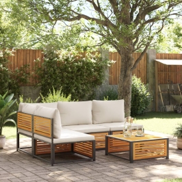 Set de sofás de jardín con cojines 5 pzas madera maciza acacia