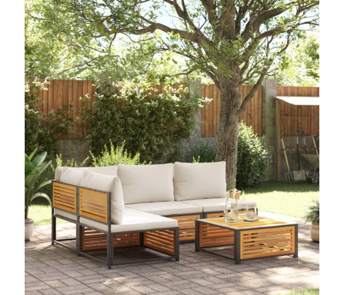 Set de sofás de jardín con cojines 5 pzas madera maciza acacia