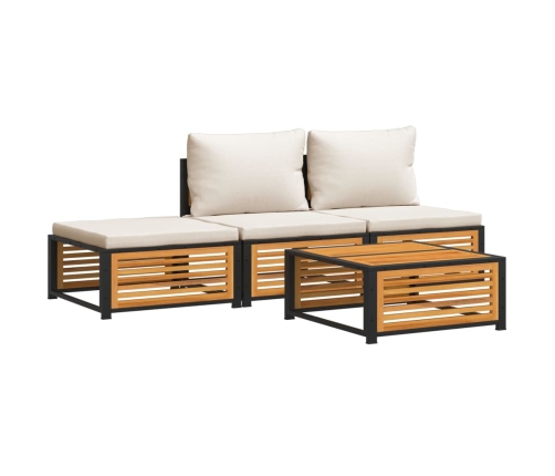 Set sofás de jardín con cojines 4 pzas madera maciza de acacia