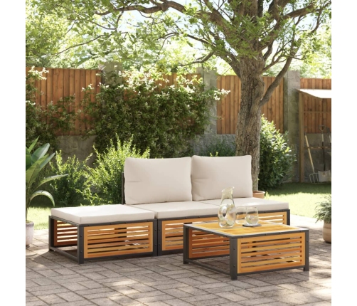 Set sofás de jardín con cojines 4 pzas madera maciza de acacia