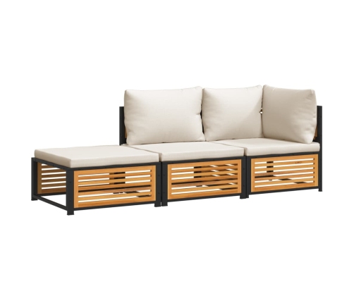 Set de sofás de jardín con cojines 3 pzas madera maciza acacia