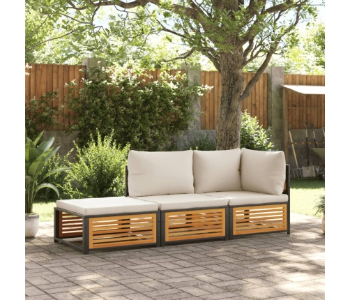 Set de sofás de jardín con cojines 3 pzas madera maciza acacia